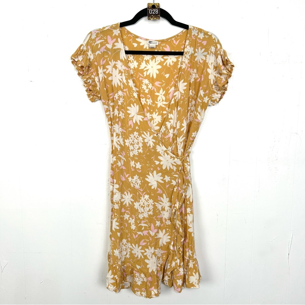 Women's Floral Wrap Dress - Mustard Yellow